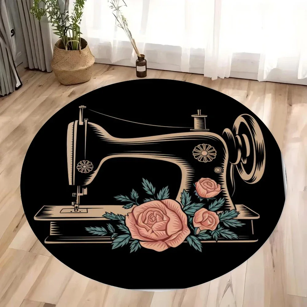 Sewing Machine In Textile - ~O~Vintage Sewing Machine Round Rug –