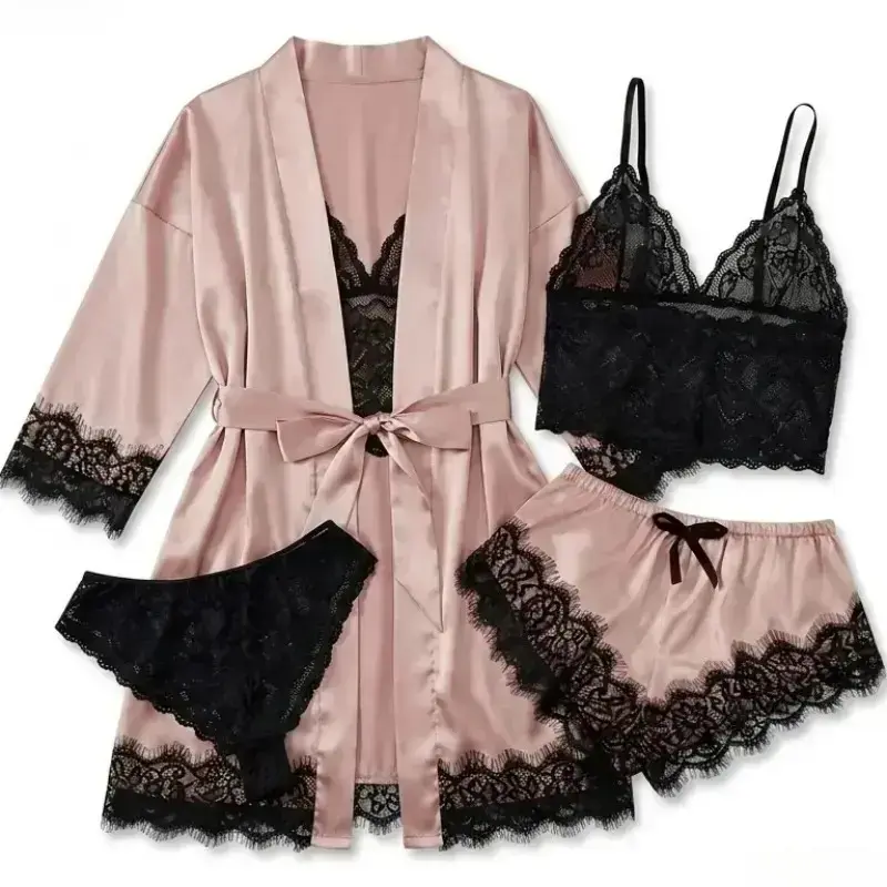 Sewing Garment - Women's 4-Piece Satin Pajama Sets -