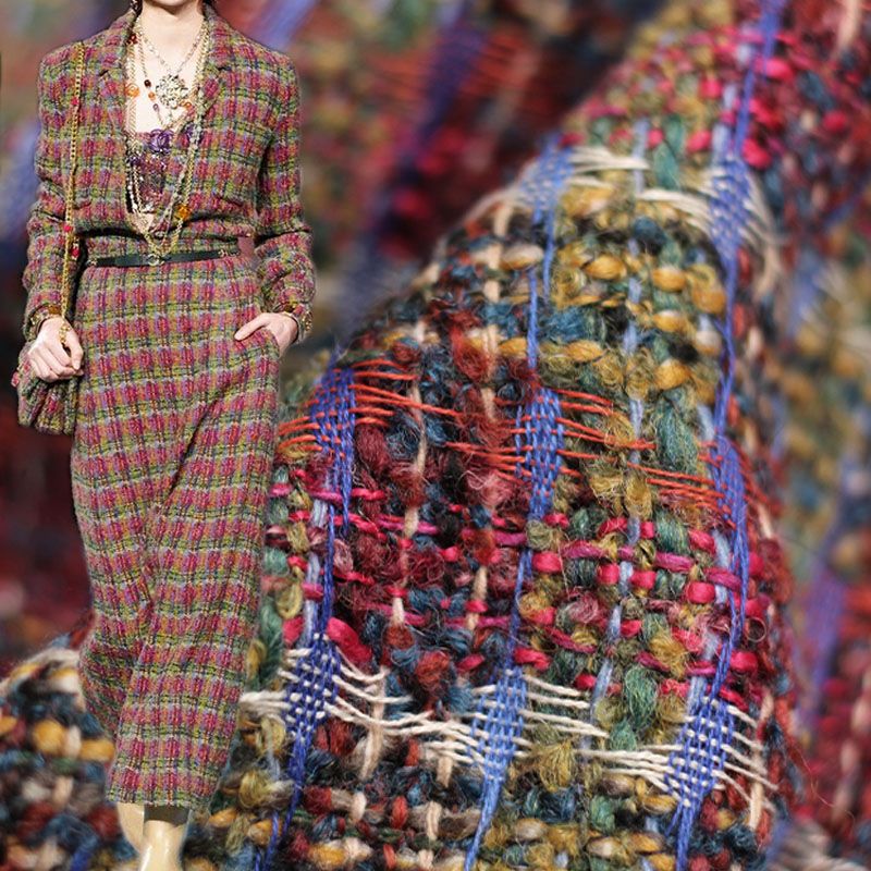 Red/Green Lattice Wool Yarn-Dy - Sewing Tweed ulasan dan harga