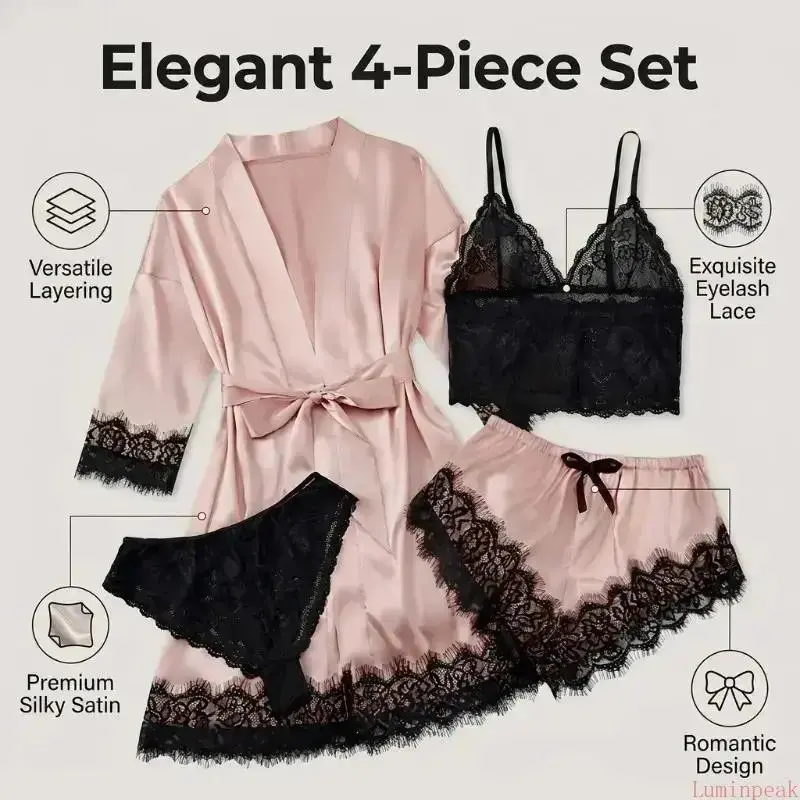 Women's 4-Piece Satin Pajama S - Sewing Garment ulasan dan harga