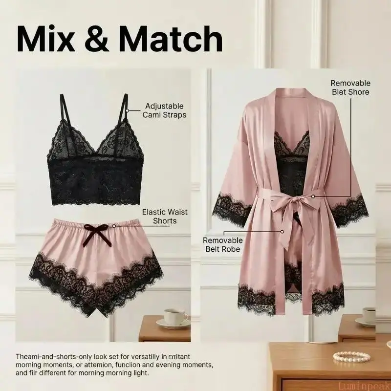 Women's 4-Piece Satin Pajama S - Sewing Garment ulasan dan harga